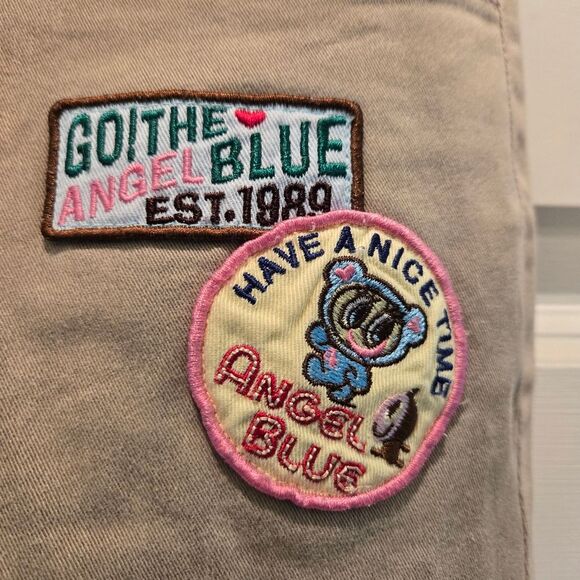 Vintage Y2K Angel Blue Capris 25 Pants Japanese Embroidered Patch Harajuku Flare - Picture 5 of 15
